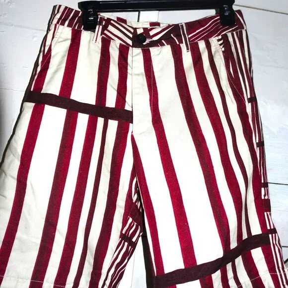 Editions M.R. Paris Burgundy Off White Bermuda Shorts Sz 28